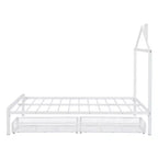 Lit cabane pleine grandeur pour enfants avec tiroir – Cadre en métal, tête de lit en forme de maison pour garçons et filles, blanc