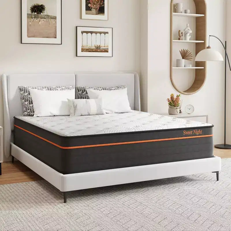 Matelas hybride Queen de 14 po à fermeté moyenne – Mélange de mousse mémoire et de ressorts, matelas en boîte
