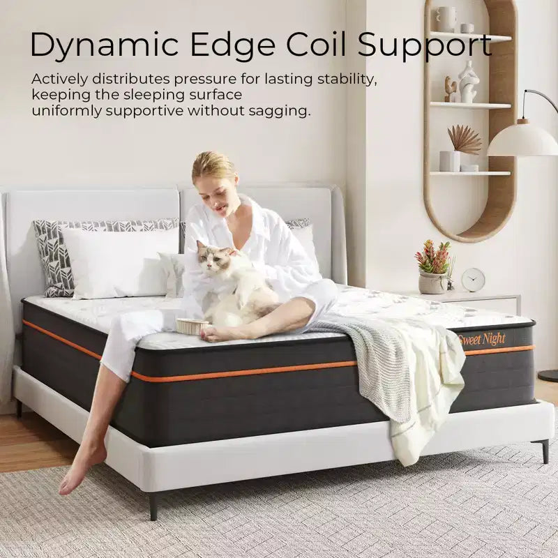 Matelas hybride Queen de 14 po à fermeté moyenne – Mélange de mousse mémoire et de ressorts, matelas en boîte