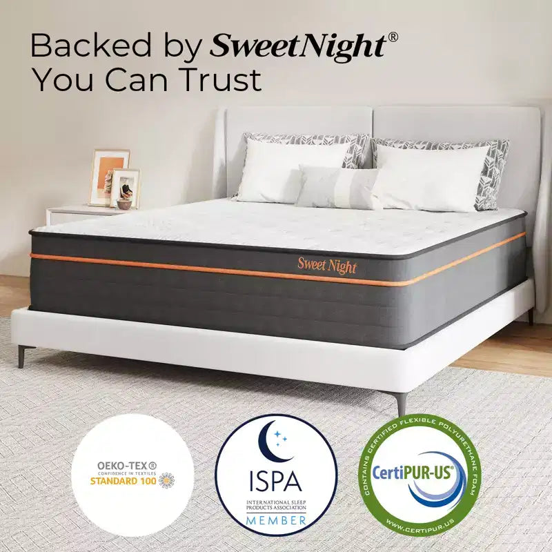 Matelas hybride Queen de 14 po à fermeté moyenne – Mélange de mousse mémoire et de ressorts, matelas en boîte