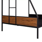 Lit superposé métallique double sur grand avec veinure de bois – Barrière de sécurité pour enfants et adultes, marron