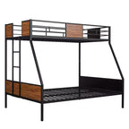 Lit superposé métallique double sur grand avec veinure de bois – Barrière de sécurité pour enfants et adultes, marron