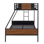 Lit superposé métallique double sur grand avec veinure de bois – Barrière de sécurité pour enfants et adultes, marron