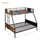 Lit superposé métallique double sur grand avec veinure de bois – Barrière de sécurité pour enfants et adultes, marron