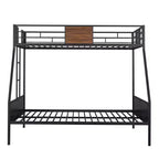 Lit superposé métallique double sur grand avec veinure de bois – Barrière de sécurité pour enfants et adultes, marron