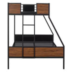Lit superposé métallique double sur grand avec veinure de bois – Barrière de sécurité pour enfants et adultes, marron