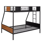 Lit superposé métallique double sur grand avec veinure de bois – Barrière de sécurité pour enfants et adultes, marron