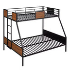 Lit superposé métallique double sur grand avec veinure de bois – Barrière de sécurité pour enfants et adultes, marron