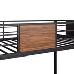 Lit superposé métallique double sur grand avec veinure de bois – Barrière de sécurité pour enfants et adultes, marron