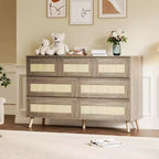 COZONY 7-Drawer Rattan Dresser, Modern Wood Storage Cabinet with Woven Fronts, Wide Chest of Drawers for Bedroom Living Room Nursery