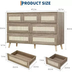 Commode 7 tiroirs en rotin – Meuble de rangement moderne en bois avec façades tissées pour chambre, salon et chambre d'enfant