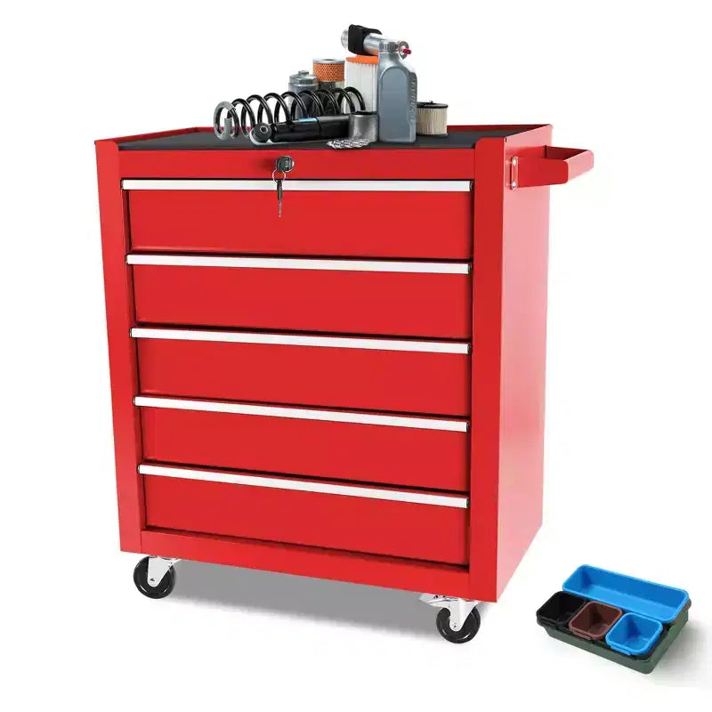 Coffre à outils en acier à 5 tiroirs avec serrure – Organiseur d'armoire de rangement sécurisé à clé