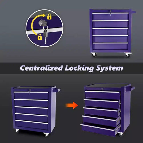 Coffre à outils en acier à 5 tiroirs avec serrure – Organiseur d'armoire de rangement sécurisé à clé