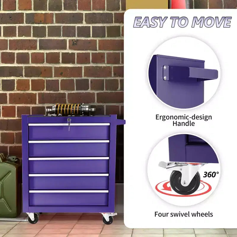 Coffre à outils en acier à 5 tiroirs avec serrure – Organiseur d'armoire de rangement sécurisé à clé
