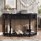 Okak 52IN Vintage Curved Console Table with Exquisite Carvings, Entryway Table with 4 Drawers and 1 Shelf, Accent Table for Living Room, Black
