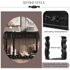 Console galbée vintage 52" avec sculptures – 4 tiroirs, 1 étagère, table d'appoint pour salon, noire