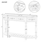 Console galbée vintage 52" avec sculptures – 4 tiroirs, 1 étagère, table d'appoint pour salon, noire