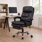 High-Back Executive Office ChairCBlack PU Leather Desk Chair with Footrest, 360 Swivel & Ergonomic SupportCComfortable Home Computer/Gaming Chair