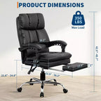 Chaise de bureau de direction à dossier haut – Cuir PU noir avec repose-pieds, pivotante à 360° et support ergonomique