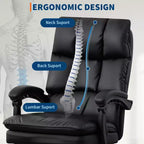Chaise de bureau de direction à dossier haut – Cuir PU noir avec repose-pieds, pivotante à 360° et support ergonomique