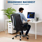 Chaise de bureau de direction à dossier haut – Cuir PU noir avec repose-pieds, pivotante à 360° et support ergonomique