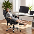 Chaise de bureau de direction à dossier haut – Cuir PU noir avec repose-pieds, pivotante à 360° et support ergonomique