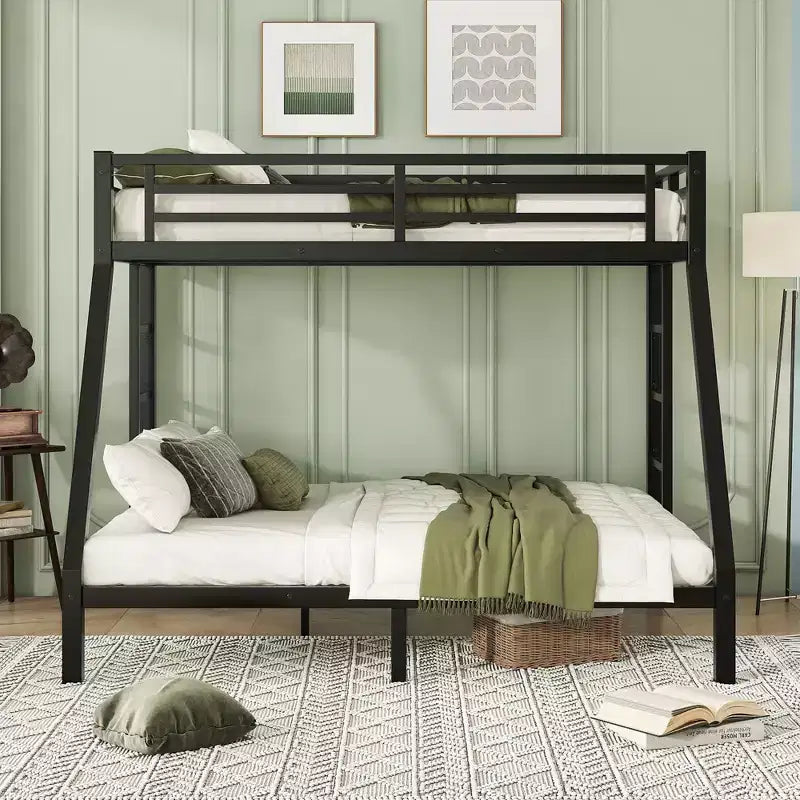 Lit superposé métallique double XL sur grand (Queen) – Gain de place, réduction du bruit, pas besoin de sommier tapissier, noir