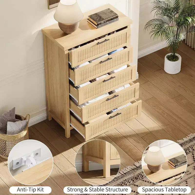 Commode de ferme à 5 tiroirs – Armoire en bois, style meuble TV pour chambre, salon et couloir