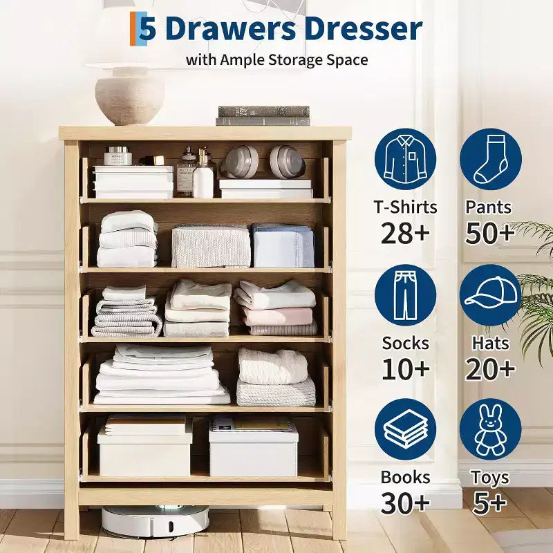 Commode de ferme à 5 tiroirs – Armoire en bois, style meuble TV pour chambre, salon et couloir