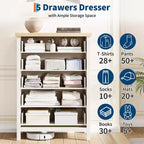 Commode de ferme à 5 tiroirs – Armoire en bois, style meuble TV pour chambre, salon et couloir