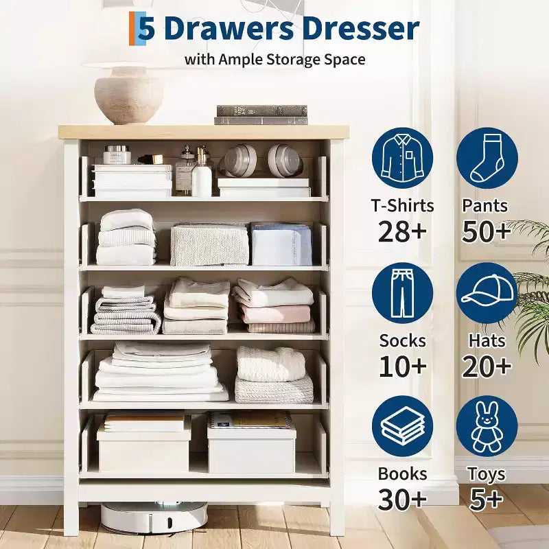 Commode de ferme à 5 tiroirs – Armoire en bois, style meuble TV pour chambre, salon et couloir