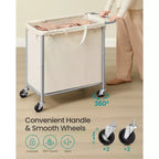 Panier à linge roulant de 180 litres avec doublure amovible – Panier sur roulettes avec freins, blanc crème