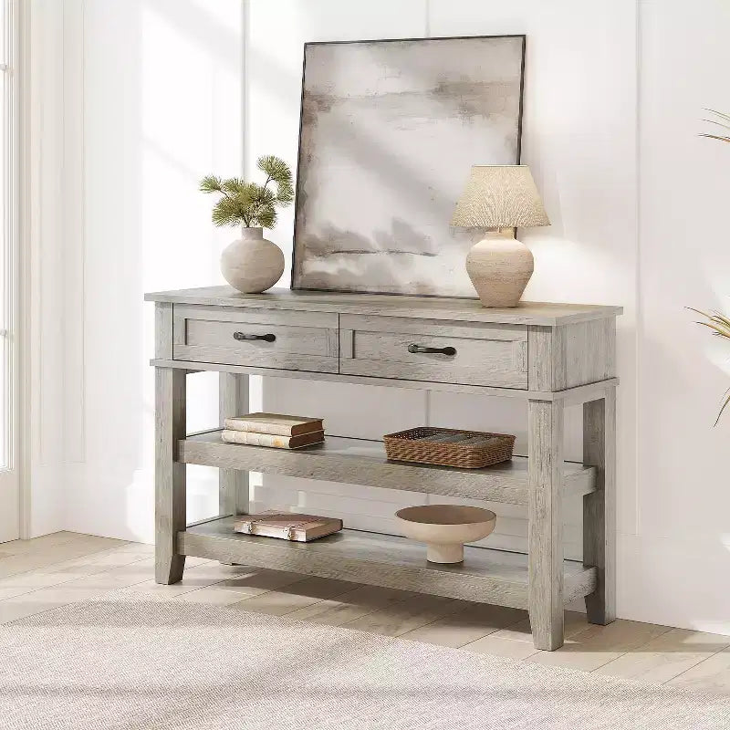 Console - Table d'appoint avec 2 tiroirs et 3 étagères – Table d'entrée étroite pour le salon et le couloir
