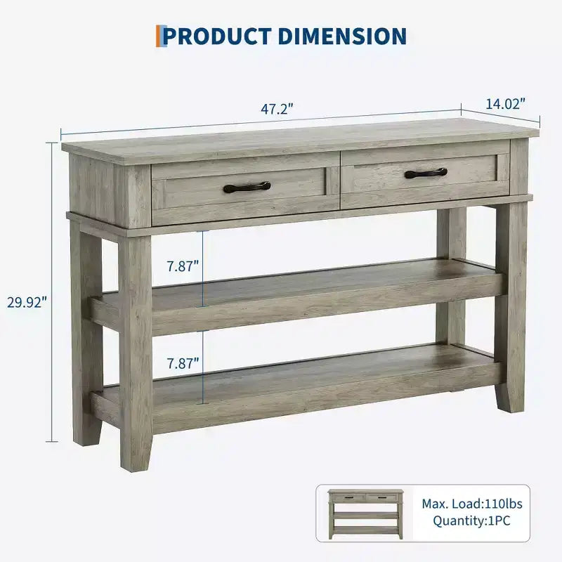 Console - Table d'appoint avec 2 tiroirs et 3 étagères – Table d'entrée étroite pour le salon et le couloir