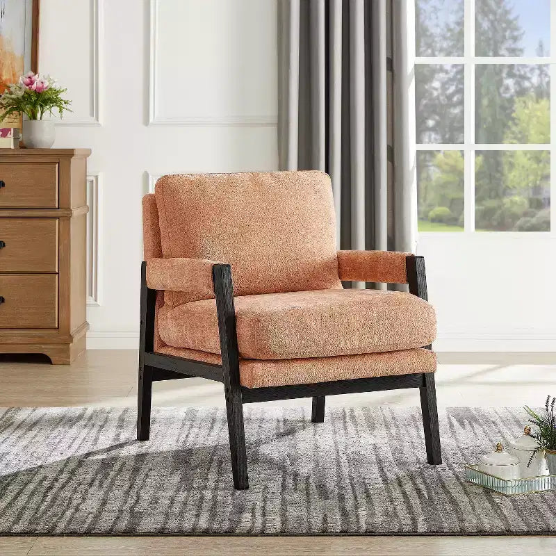 Fauteuil d'appoint en chenille de style Mid-Century Modern – Chaise longue élégante pour salon