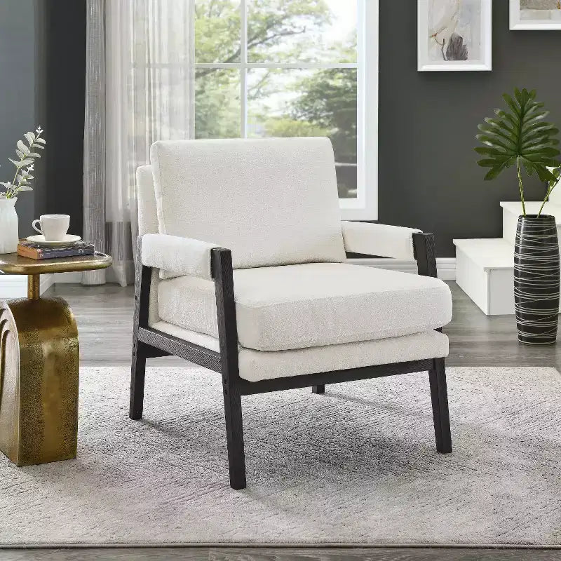 Fauteuil d'appoint en chenille de style Mid-Century Modern – Chaise longue élégante pour salon