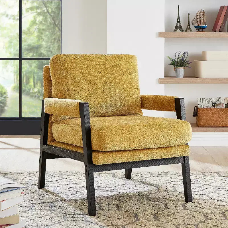 Fauteuil d'appoint en chenille de style Mid-Century Modern – Chaise longue élégante pour salon