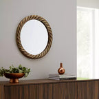 Miroir Mural Rond de 29 po avec Cadre en Métal Texturé – Accent Décoratif Bronze et Cuivre pour la Maison et le Bureau