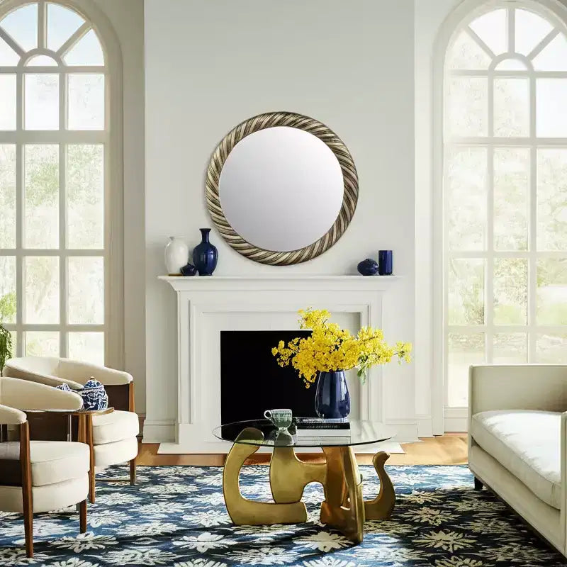 Miroir Mural Rond de 29 po avec Cadre en Métal Texturé – Accent Décoratif Bronze et Cuivre pour la Maison et le Bureau