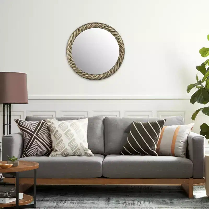 Miroir Mural Rond de 29 po avec Cadre en Métal Texturé – Accent Décoratif Bronze et Cuivre pour la Maison et le Bureau