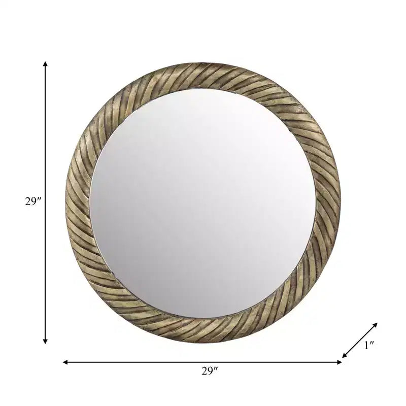 Miroir Mural Rond de 29 po avec Cadre en Métal Texturé – Accent Décoratif Bronze et Cuivre pour la Maison et le Bureau