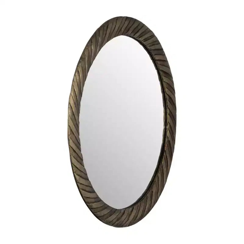Miroir Mural Rond de 29 po avec Cadre en Métal Texturé – Accent Décoratif Bronze et Cuivre pour la Maison et le Bureau