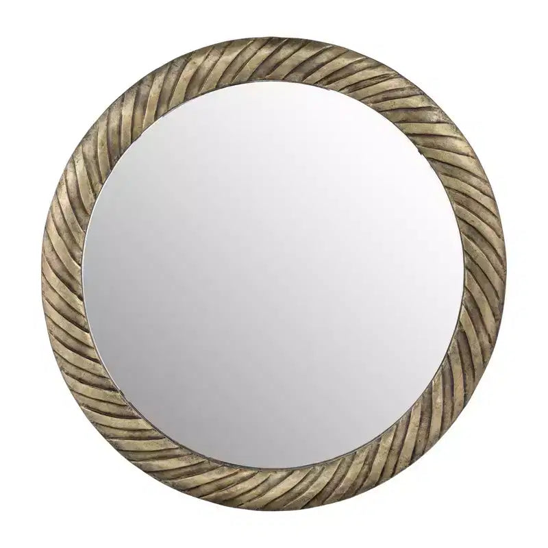 Miroir Mural Rond de 29 po avec Cadre en Métal Texturé – Accent Décoratif Bronze et Cuivre pour la Maison et le Bureau