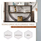 Console Table Demilune Industrielle – Table d'Appoint 3 Niveaux avec Étagères Ouvertes pour Entrée, Salon et Bureau