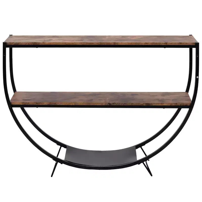Console Table Demilune Industrielle – Table d'Appoint 3 Niveaux avec Étagères Ouvertes pour Entrée, Salon et Bureau