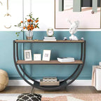 Console Table Demilune Industrielle – Table d'Appoint 3 Niveaux avec Étagères Ouvertes pour Entrée, Salon et Bureau