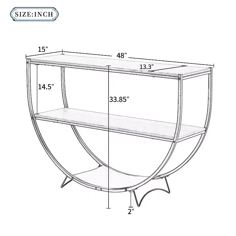 Console Table Demilune Industrielle – Table d'Appoint 3 Niveaux avec Étagères Ouvertes pour Entrée, Salon et Bureau