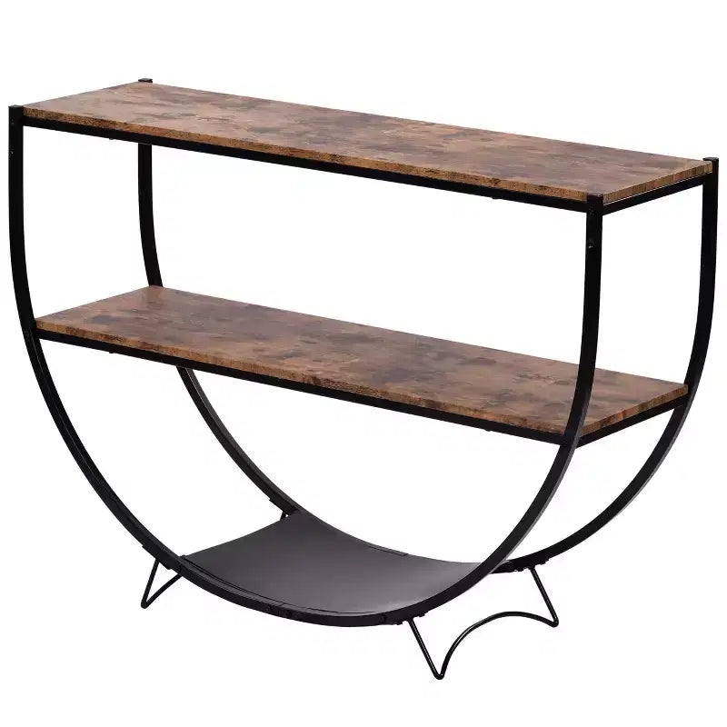 Console Table Demilune Industrielle – Table d'Appoint 3 Niveaux avec Étagères Ouvertes pour Entrée, Salon et Bureau