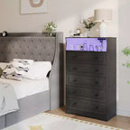 Commode haute 5 tiroirs avec étagère d'exposition – Armoire de rangement en bois moderne pour chambre, placard et couloir
