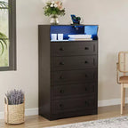 Commode haute 5 tiroirs avec étagère d'exposition – Armoire de rangement en bois moderne pour chambre, placard et couloir